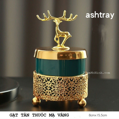 Gạt tàn thuốc lá sứ xanh mạ vàng | Trang trí phòng khách, quán cà phê, studio