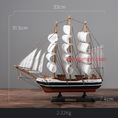Mô hình Thuyền buồm lớn 33cm | Trang trí phòng khách, quán cà phê, studio