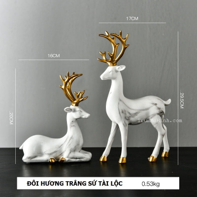 Đôi hươu trắng tài lộc size L | Trang trí phòng khách, quán cà phê, studio