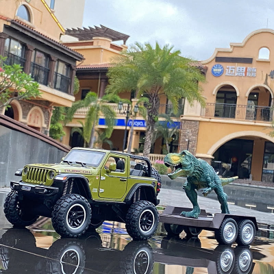 Mô hình xe Jeep Wrangler 1941 Edition + Khủng long 1:24 MiniAuto