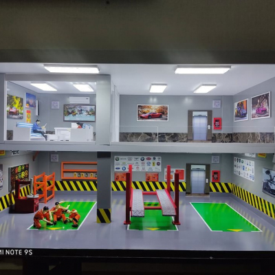 Mô Hình Gara Sửa Xe 2 Tầng Có Phòng Khách (2)